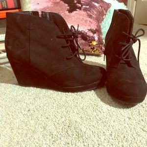 Black suede wedge booties